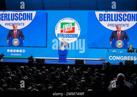 Nachrichten - Antonio Tajani wird zum Sekretär der Forza Italia Partei gewählt Antonio Tajani, Forza Italia während Antonio Tajani zum Sekretär der Forza Italia Partei gewählt wird, News in Rom, Italien, 24. Februar 2024 Rom Palazzo dei Congressi Italien Copyright: XAlessandraxCarlix/xLiveMediax LPN 1248398 Stockfoto