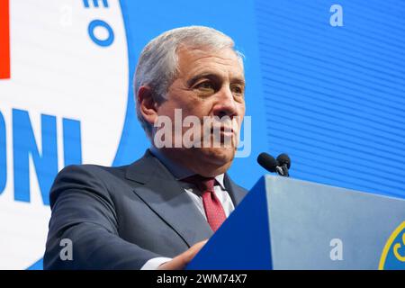 Nachrichten - Antonio Tajani wird zum Sekretär der Forza Italia Partei gewählt Antonio Tajani, Forza Italia während Antonio Tajani zum Sekretär der Forza Italia Partei gewählt wird, News in Rom, Italien, 24. Februar 2024 Rom Palazzo dei Congressi Italien Copyright: XAlessandraxCarlix/xLiveMediax LPN 1248394 Stockfoto