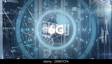 Bild der Datenverarbeitung und 6g Text über Serverraum Stockfoto