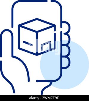 Paketverfolgung über Smartphone-App. Symbol für perfekte Pixel Stock Vektor