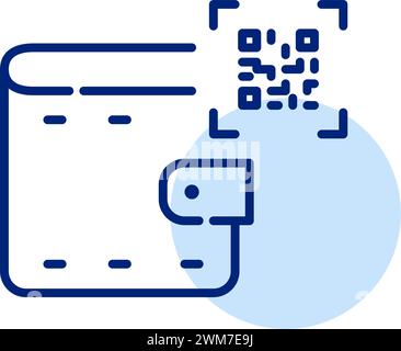 Wallet und qr-Code. Moderne kontaktlose Zahlungsmethode. Pixelperfekter, bearbeitbarer Kontur Stock Vektor