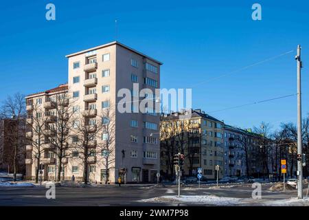 Munkkiniemen puistotie 2, Wohngebäude von Usko Nyström, 1938 fertiggestellt, im Stadtteil Munkkiniemi in Helsinki, Finnland Stockfoto