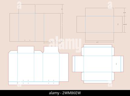 Gleitschuhkasten mit Seilgriff mittlere Größe: 13 x 7,50 x 4 Zoll Matrizenschablone | herausziehbare Schublade mit Seilgriff starre Box Dieline-Schablone Stock Vektor