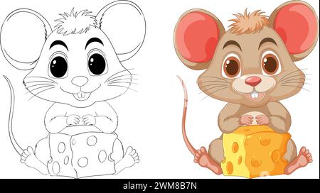 Zwei süße Mäuse Illustrationen, eine mit Käse Stock Vektor
