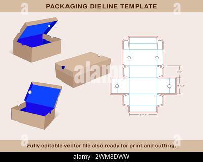 Kinder Sneaker Box mittlere Größe 4,5 x 2,6 x 2 Zoll Dieline Vorlage | einteilige gewellte Schuhkarton-Stanzlinienschablone Stock Vektor
