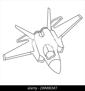 Militärflugzeug Lockheed Martin F-22 Raptor Malbuch für Kinder und Erwachsene. Cartoon Flugzeug isoliert auf weißem Hintergrund. Jäger Jet Draw Stock Vektor