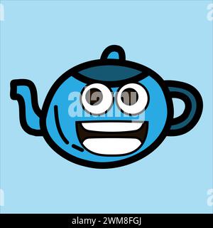 Kunst Illustration Symbol flache Icon Buntes Design Konzept Logo der Kawaii Kritzeltee Kaffeekanne Stock Vektor