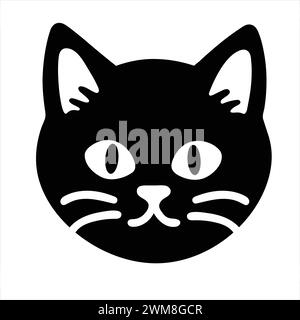 Niedliches Katzengesicht. Symbol Für Isolierten Katzenkopf. Logo Schwarzes Cat Emblem Skizzierte Abbildung. Schwarzes Design für flache Kätzchen. Vektor-Cartoon-Kitty Stock Vektor