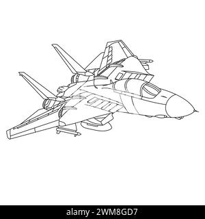 Militärflugzeug F-14 Tomcat Gliederung Illustration. Fighter Jet F14 Malbuch für Kinder und Erwachsene. Cartoon Flugzeug isoliert auf White Backgrou Stock Vektor
