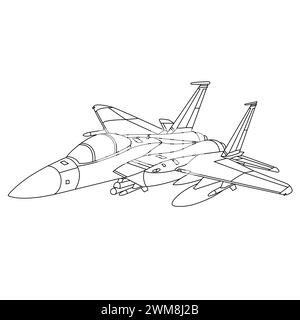 F-15 Eagle Aircraft Gliederung Abbildung. McDonnell Douglas F-15 Eagle Malbuch für Kinder und Erwachsene. Cartoon Flugzeug isoliert auf weißem Hintergrund Stock Vektor