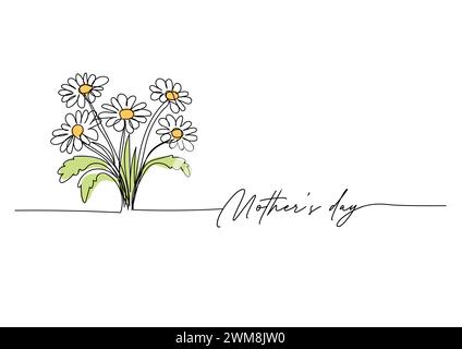 Muttertag, Gänseblümchen-Strichzeichnung, eine durchgehende Strichzeichnung. Für Postkarten Stock Vektor