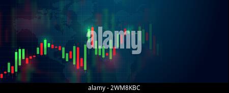 Ein Börsen- oder Forex-Trading-Chart auf dunkelblauem Hintergrund mit Platz zum Kopieren. Stock Vektor