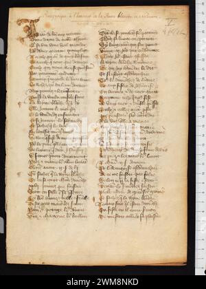 Csb. A 95.5, f. 1r – Robin Comtet Panégyrique de Blanche de Navarre (Fragment). Stockfoto