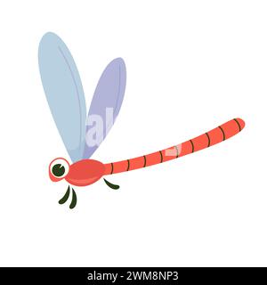 Niedliche rote Libelle. Einfache Doodle-Illustration isoliert Stock Vektor