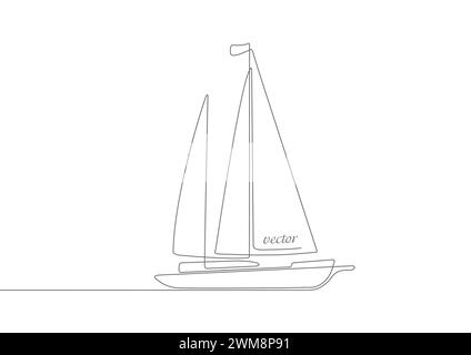 Durchgehende Linienzeichnung des Segelbootes .Boot auf weißem Hintergrund.Seegacht .Vektor-Illustration. Stock Vektor