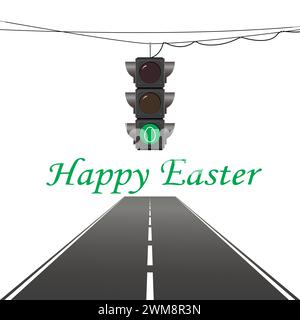 Grußkarte „Happy Easter“. Ampel, grünes Licht mit Osterei. Happy Easter Concept. Stock Vektor
