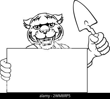 Maskottchen Aus Ziegelstein Mit Tigerkelle Und Handyman-Werkzeug Stock Vektor