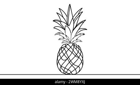 Einzelne durchgehende Linie Zeichnung ganze gesunde Ananas Bio für Obstgarten Logo Identität. Frisches Sommerfruchtekonzept für die Ikone des Obstgartens. Modern Stock Vektor