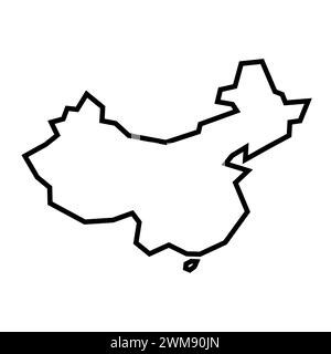 China Country dicke schwarze Umrisssilhouette. Vereinfachte Karte. Vektorsymbol auf weißem Hintergrund isoliert. Stock Vektor