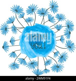 Aquarellspritzer und blaue zarte Blumen isoliert auf weißem Hintergrund Stock Vektor