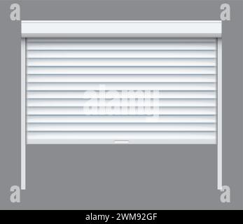 Rollladentür. Rolltor Garage aus Metall. Elektrische Rolle Hintergrundblende für weißes Fenster Stock Vektor