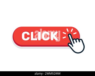 Klicken Sie hier auf die Schaltfläche mit dem Handsymbol. Vektorklick Webzeichen Cursor-Symbol. Taste isoliert Stock Vektor