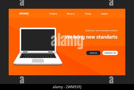 Landing-Page-Vektor-Laptop-Website. Vorlage für die Landing-Page-App für Webdesign Stock Vektor
