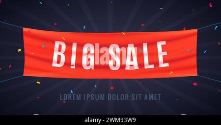 Großes Preisband mit roter Flagge. Werbebanner für Rabattverkäufe Stock Vektor