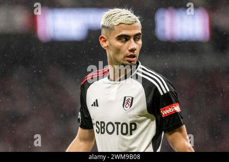 Manchester, Großbritannien. Februar 2024. Manchester, England, 24. Februar 2024 Andreas Pereira während des Premier League-Fußballspiels zwischen Manchester United und Fulham FC im Old Trafford in Manchester, England. (Richard Callis/SPP) Credit: SPP Sport Press Photo. /Alamy Live News Stockfoto