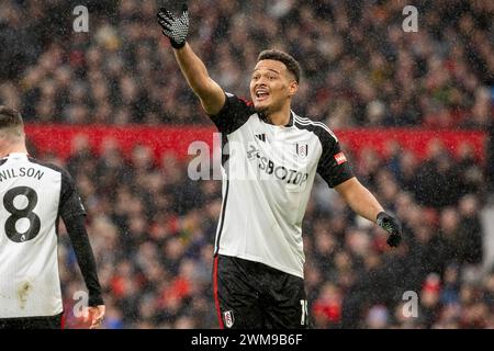 Manchester, Großbritannien. Februar 2024. Manchester, England, 24. Februar 2024 Rodrigo Muiz aus Fulham während des Premier League-Fußballspiels zwischen Manchester United und Fulham FC in Old Trafford in Manchester, England. (Richard Callis/SPP) Credit: SPP Sport Press Photo. /Alamy Live News Stockfoto