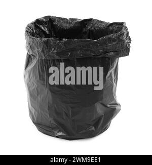 Schwarzer Plastikmüllbeutel isoliert auf weiß Stockfoto