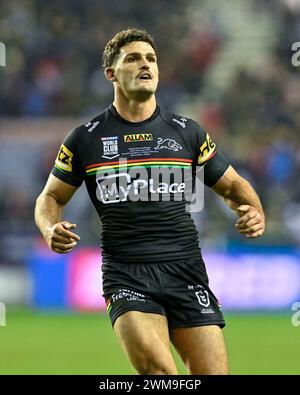 Nathan Cleary von Penrith Panthers, während des World Club Challenge Matches Wigan Warriors gegen Penrith Panthers 2024 im DW Stadium, Wigan, Großbritannien, 24. Februar 2024 (Foto: Cody Froggatt/News Images) Stockfoto