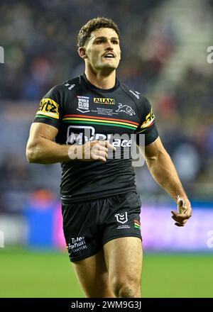 Wigan, Großbritannien. Februar 2024. Nathan Cleary von Penrith Panthers, während des World Club Challenge Matches Wigan Warriors gegen Penrith Panthers 2024 im DW Stadium, Wigan, Vereinigtes Königreich, 24. Februar 2024 (Foto: Cody Froggatt/News Images) in Wigan, Vereinigtes Königreich am 24. Februar 2024. (Foto: Cody Froggatt/News Images/SIPA USA) Credit: SIPA USA/Alamy Live News Stockfoto