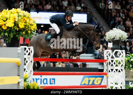 Skandinavium, Schweden. Februar 2024. Bertram Allen of Ireland mit Pacino Amiro während der CSI5*-W Göteborg Trophy präsentiert von Guldfynd auf der Göteborg Horse Show am 24. Februar 2024 in Skandinavium, Schweden (Foto von Maxime David - MXIMD Pictures) Credit: MXIMD Pictures/Alamy Live News Stockfoto