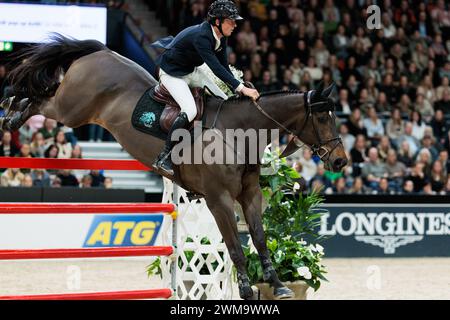 Skandinavium, Schweden. Februar 2024. Bertram Allen of Ireland mit Pacino Amiro während der CSI5*-W Göteborg Trophy präsentiert von Guldfynd auf der Göteborg Horse Show am 24. Februar 2024 in Skandinavium, Schweden (Foto von Maxime David - MXIMD Pictures) Credit: MXIMD Pictures/Alamy Live News Stockfoto