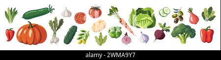 Set von verschiedenen Symbolen für gesunde Gemüse-Lebensmittel. Stock Vektor