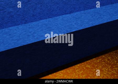 Blaue und schwarze 3D-Cubes werden über dunklem Hintergrund gezogen Stockfoto