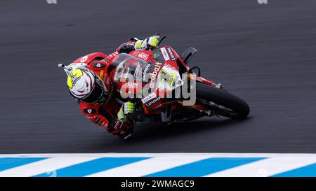 Phillip Island Grand Prix Circuit, 23. Februar 2024: Alvaro Bautista (ESP) fährt mit dem Ducati Panigale V4R von Aruba.IT Racing Ducati in Rennen 2 während der Superbike-Weltmeisterschaft 2024. Corleve/Alamy Live News Stockfoto