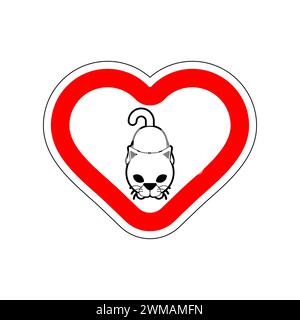 Ich liebe Katze. Ich streichle gerne. Rotes Straßenschild in Herzform. Symbol der Liebe auf dem Weg zum Catss Stock Vektor