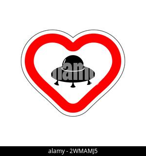 Ich liebe UFO. Ich mag Alien. Rotes Straßenschild in Herzform. Symbol der Liebe auf der Straße Stock Vektor