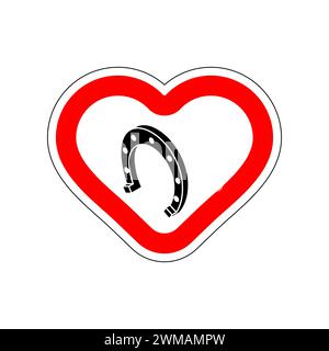 Ich liebe Luck Horseshoe. Ich mag Hufeisen. Rotes Straßenschild in Herzform. Symbol der Liebe auf der Straße Stock Vektor