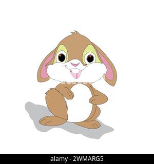 Niedliche und einfache Kaninchen-Illustration auf weißem Hintergrund. Zeichentrickfilm Cute Bunny Fat Kaninchen Zeichnung Stockfoto