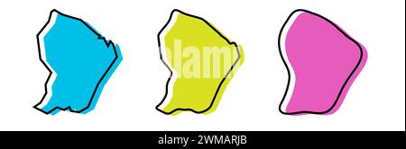 Französische Guayana schwarze Umrisse und farbige Country-Silhouetten in drei verschiedenen Stufen der Glätte. Vereinfachte Karten. Vektorsymbole isoliert auf weißem Hintergrund. Stock Vektor