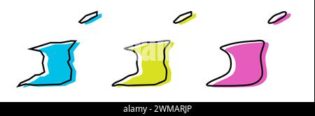 UndefiniertTrinidad und Tobago Country Black Umrandung und farbige Country Silhouetten in drei verschiedenen Stufen der Glätte. Vereinfachte Karten. Vektorsymbole isoliert auf weißem Hintergrund. Stock Vektor