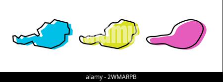 Die schwarze Umrandung von Österreich Country und die farbigen Country-Silhouetten in drei verschiedenen Stufen der Glätte. Vereinfachte Karten. Vektorsymbole isoliert auf weißem Hintergrund. Stock Vektor