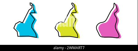 Kamerunische Country-schwarze Kontur und farbige Country-Silhouetten in drei verschiedenen Stufen der Glätte. Vereinfachte Karten. Vektorsymbole isoliert auf weißem Hintergrund. Stock Vektor