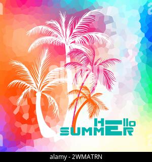Palmen abstrakter Hintergrund. Hallo, Poster für das Sommercamp. Handzeichnung. Nicht AI. Vektorabbildung Stock Vektor