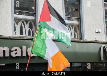 Cork City, Irland. 24. Februar 2024. In einem eindrucksvollen Akt der Solidarität hat heute eine lebendige Menge von Demonstranten die Straßen von Cork gefüllt und gemeinsam für das palästinensische Volk in einer einmütigen Front gestanden. Kredit: Karlis Dzjamko/Alamy Live News Stockfoto