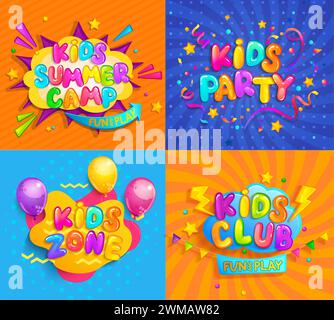 Banner für Aktivitäten für Kinder, Camp, Party, Zone, Club. Stock Vektor