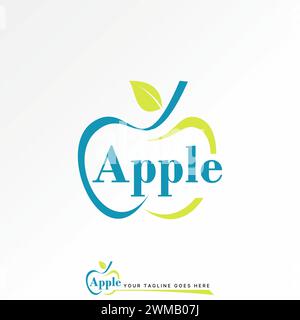 Logo Design Grafik Konzept kreative Premium Vektor Stock Zeichen Symbol Swoosh Line Art Apple Fruit Blatt Natur. Bezogen auf frische Lebensmittel ökologisches veganes Gemüse Stock Vektor